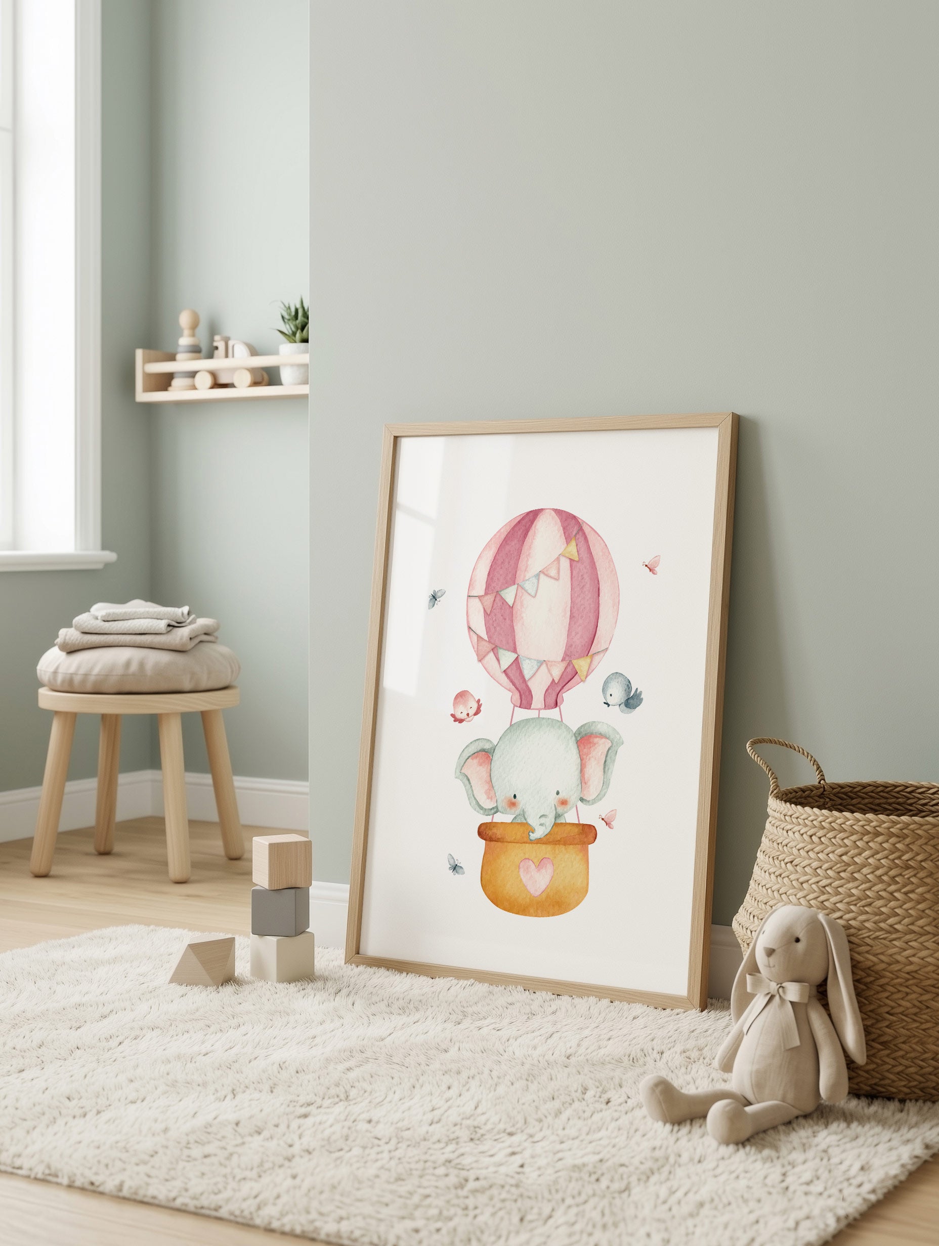 Elephant in Hot Air Balloon Poster Mockup