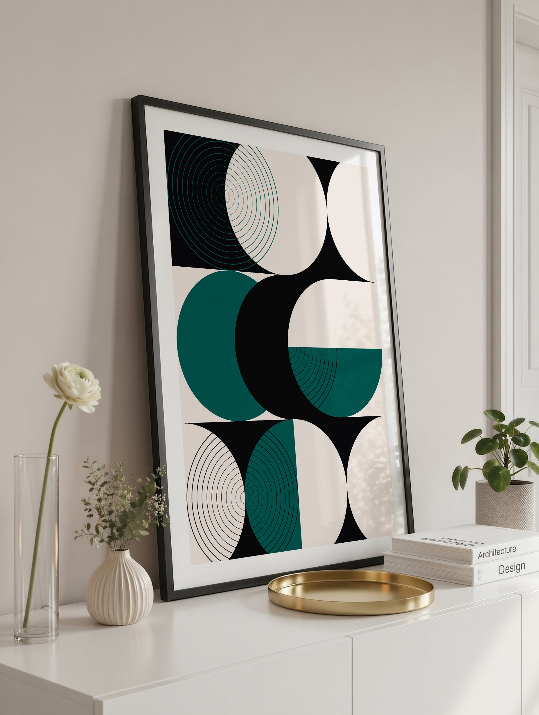 Bauhaus-poster med blågrön geometristudie