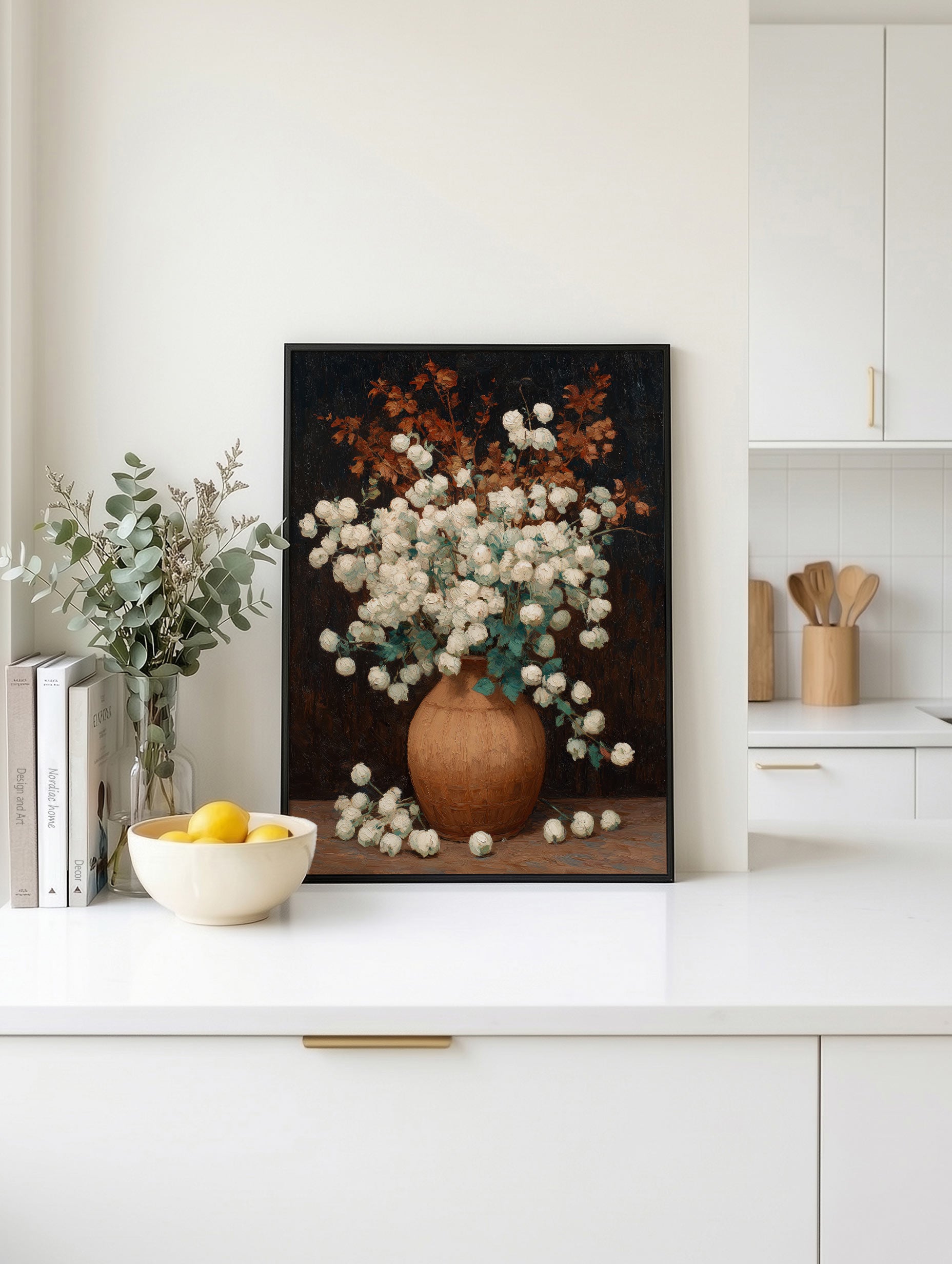 Vintage Floral Vase Flower Art Print Mockup