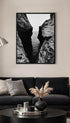 Between the Rocks Black and White Ocean Wall Art Mockup