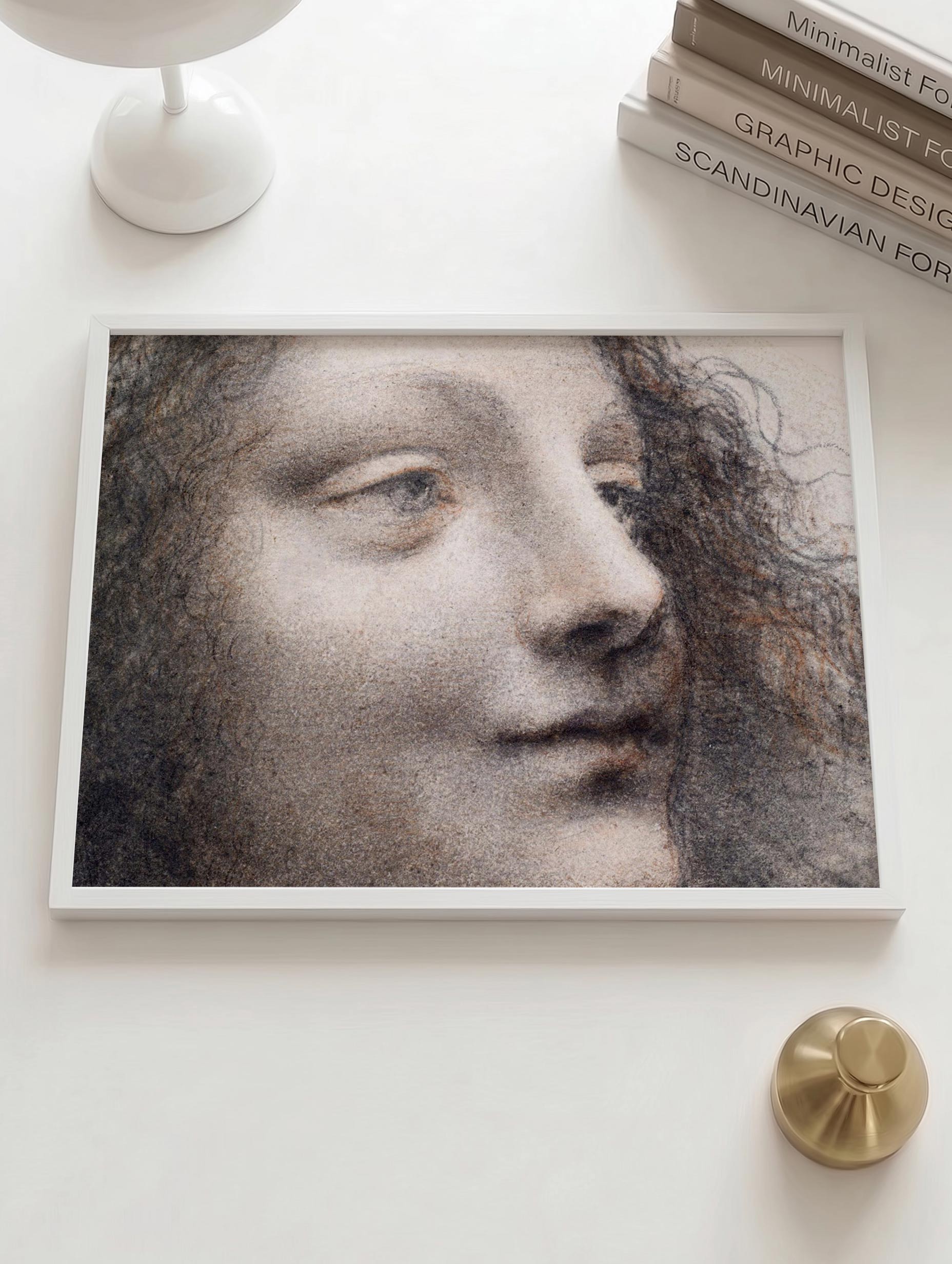 The Head of the Virgin in Three-Quarter View Facing Right Leonardo Da Vinci Art Print Mockup