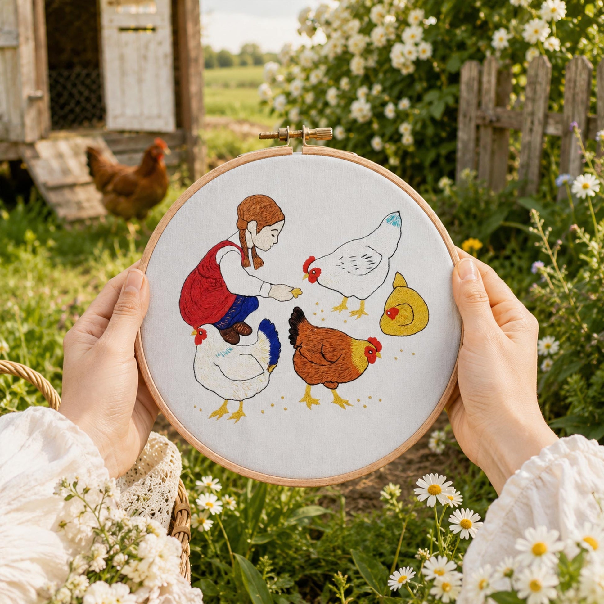 Broderidesign: Mata höns