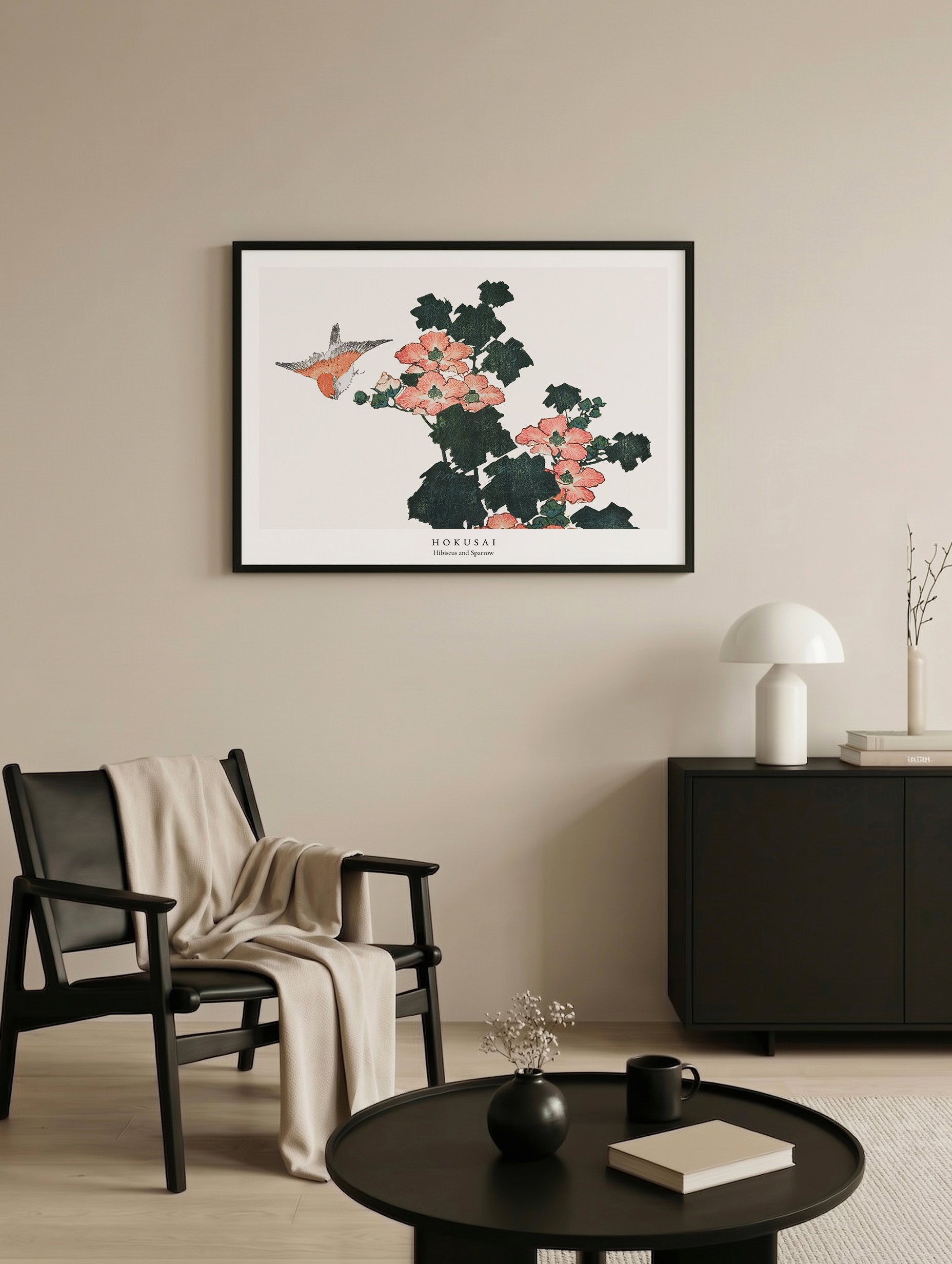 Hibiscus and Sparrow - Hokusai Mockup