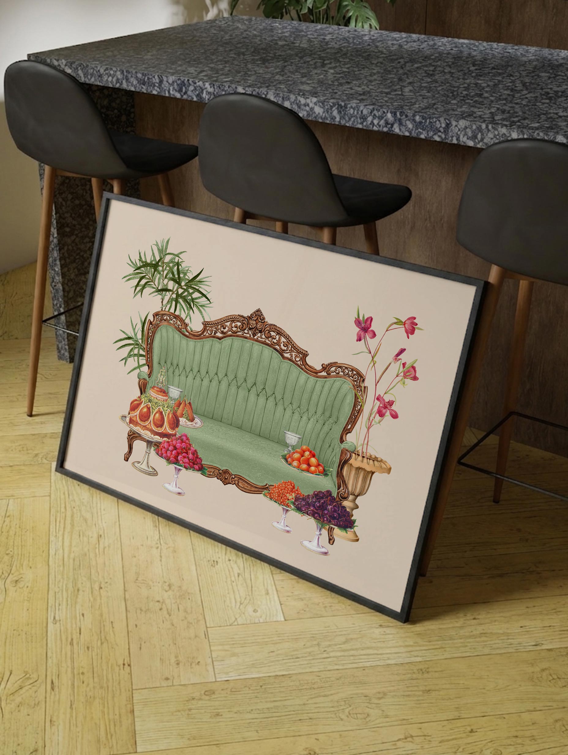 Vintage Rosewood Sofa Poster Mockup