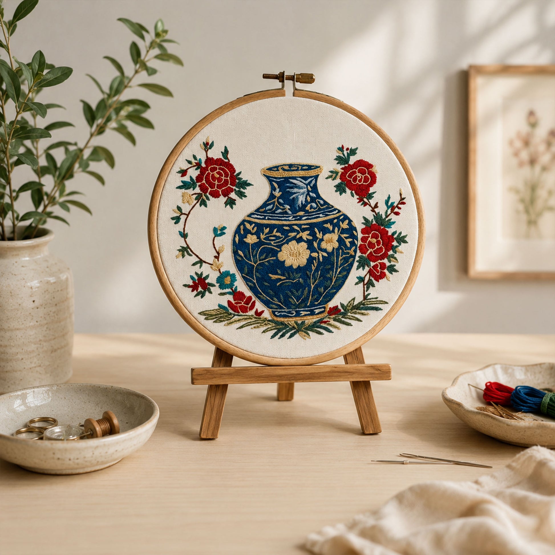 Broderidesign för blomvas