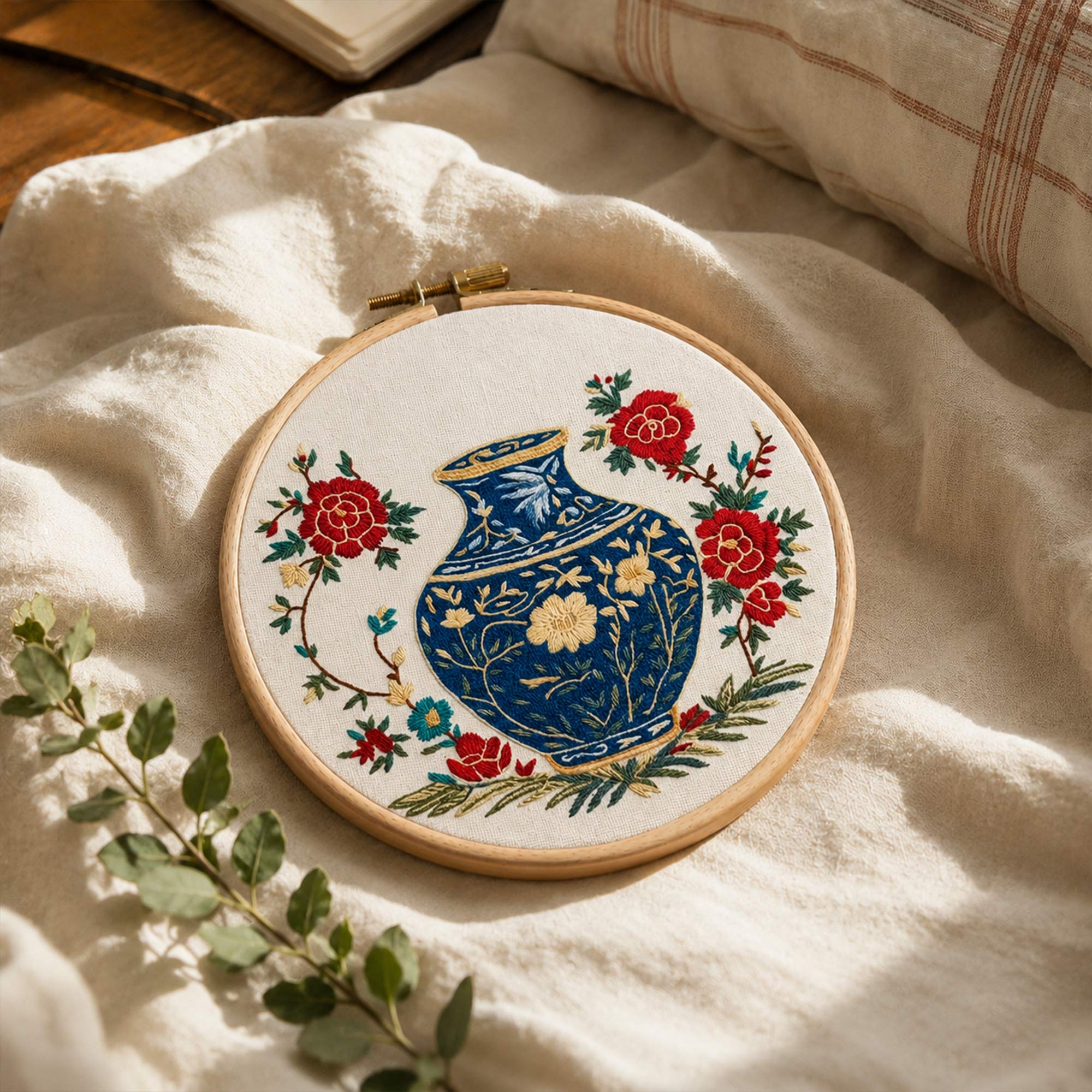 Broderidesign för blomvas