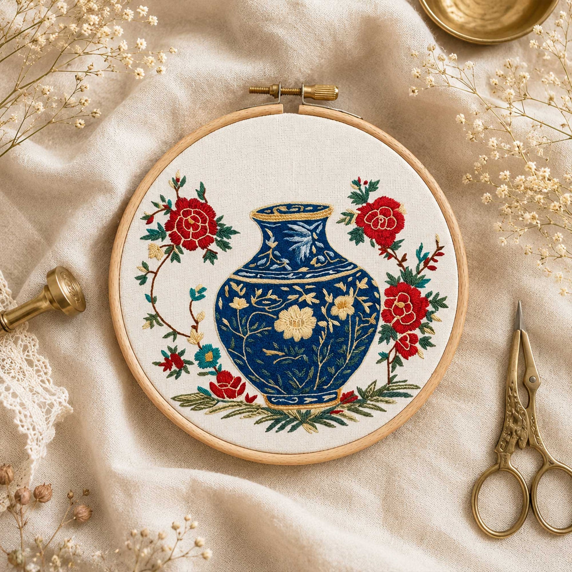 Broderidesign för blomvas