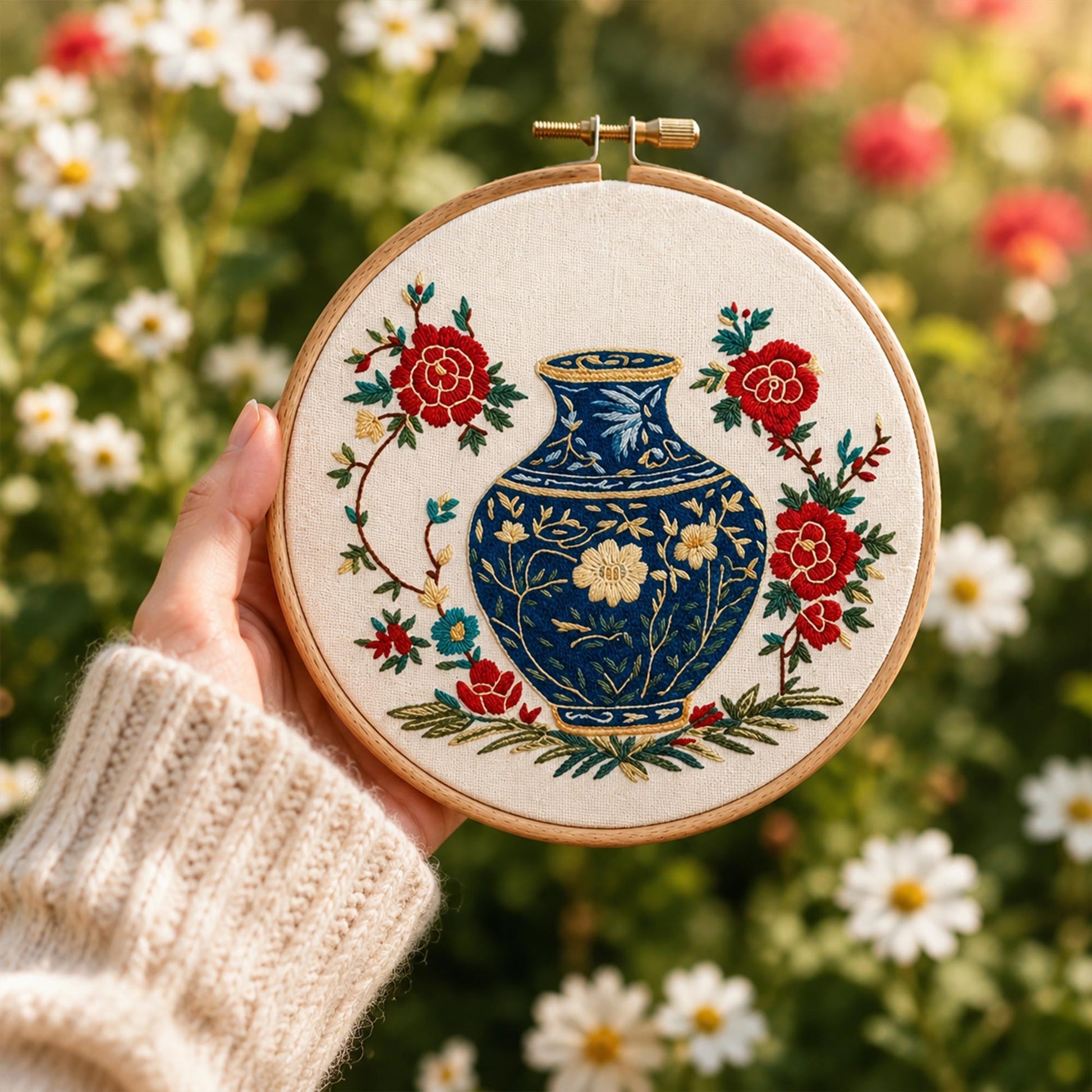 Broderidesign för blomvas