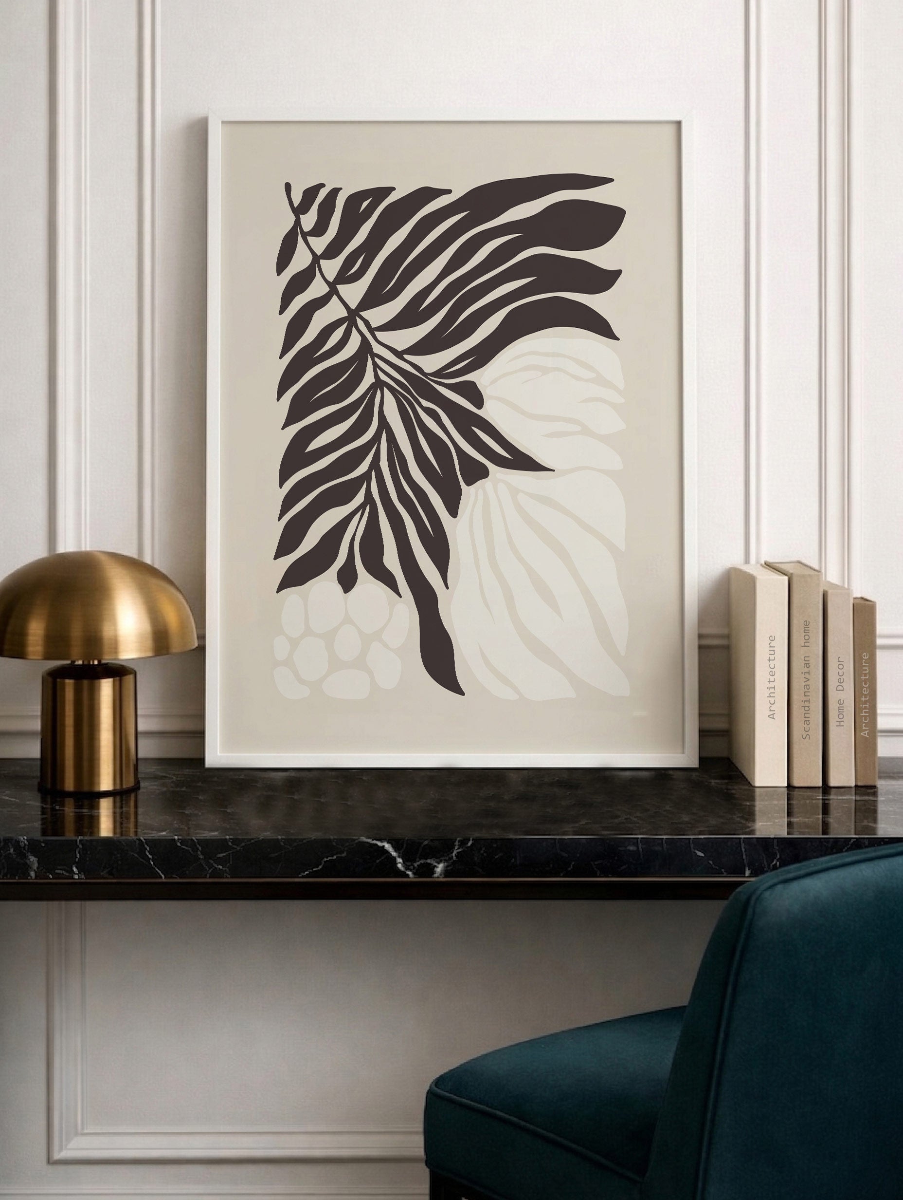 Beige Grafisk Lövposter
