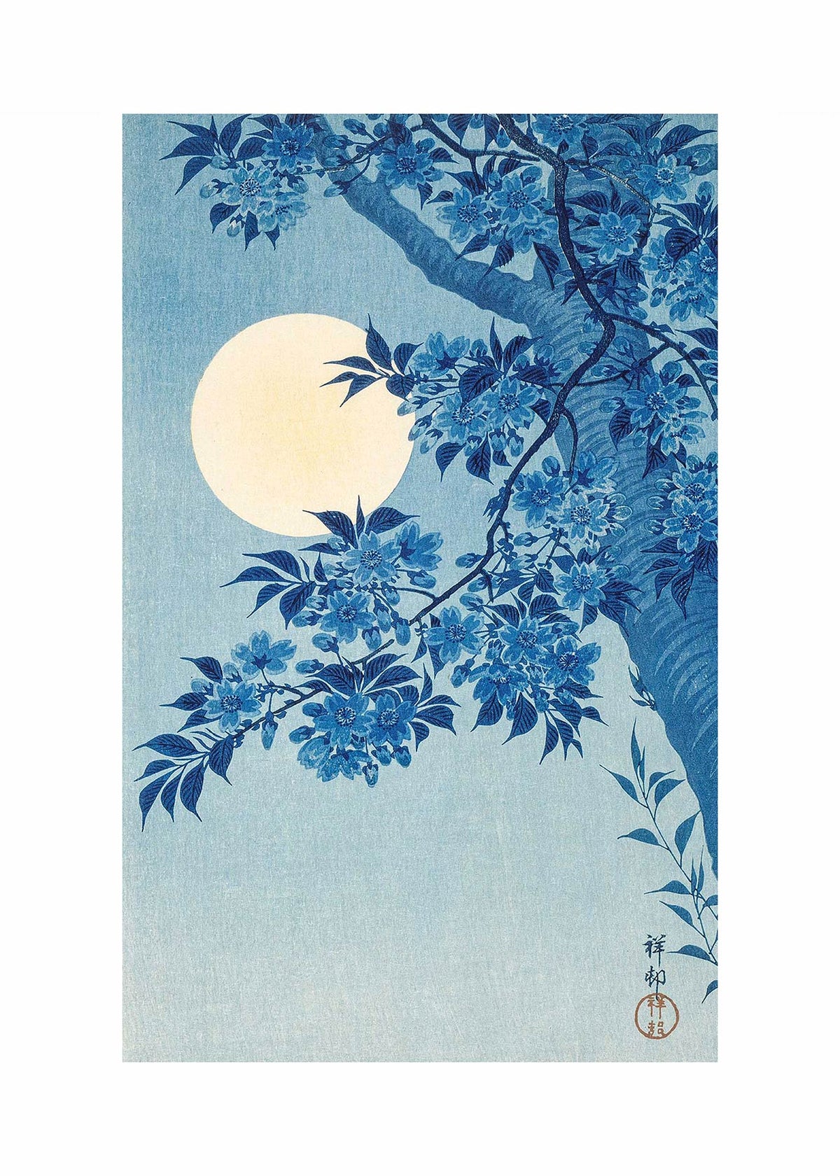 Blommande körsbär på en månbelyst natt - Ohara Koson