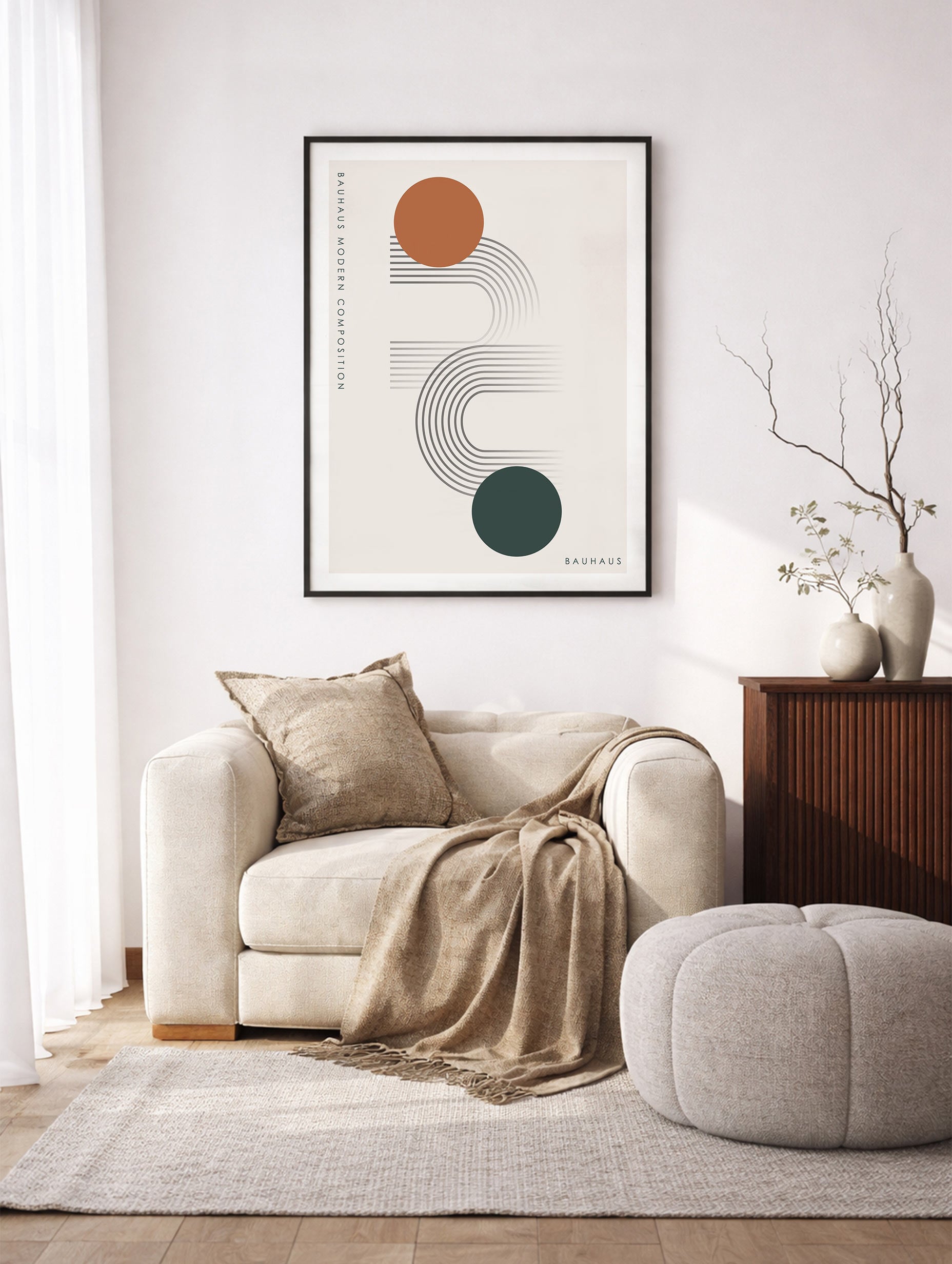 Bauhaus-poster med kurvkomposition