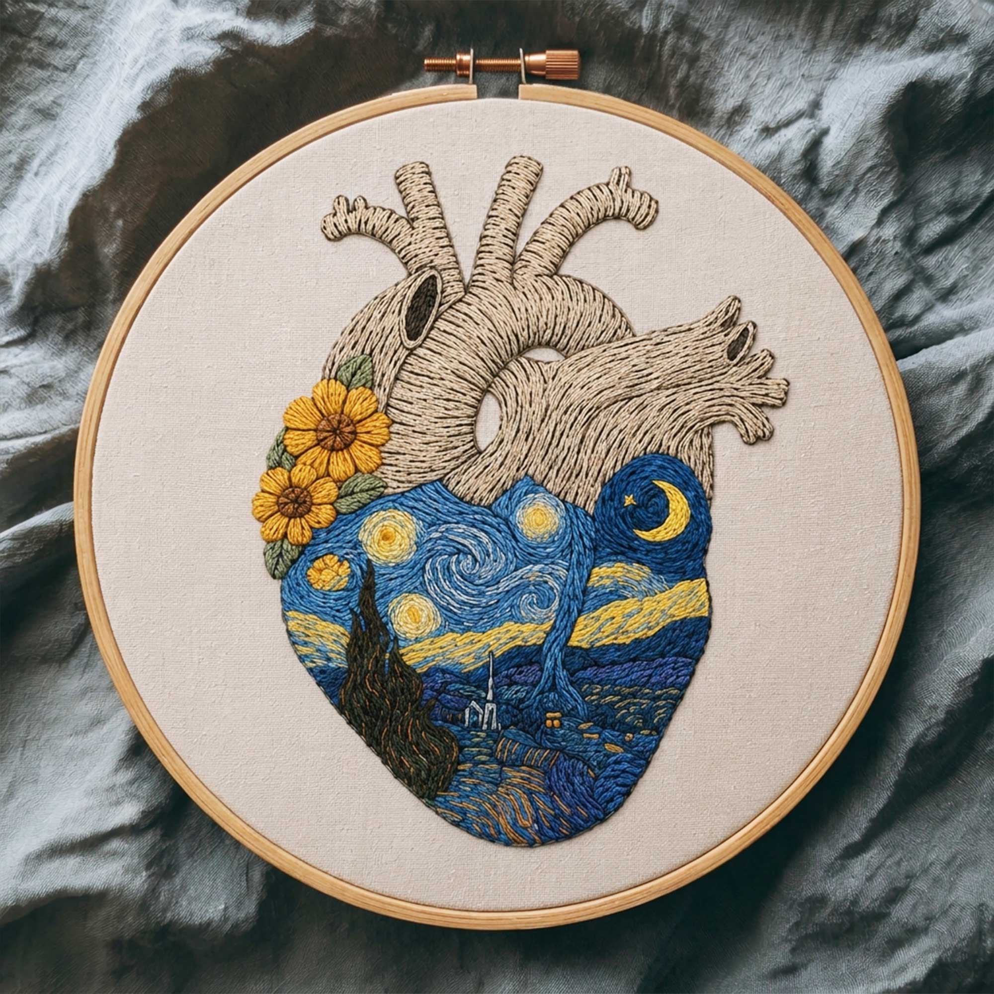 Van Gogh Embroidered Heart