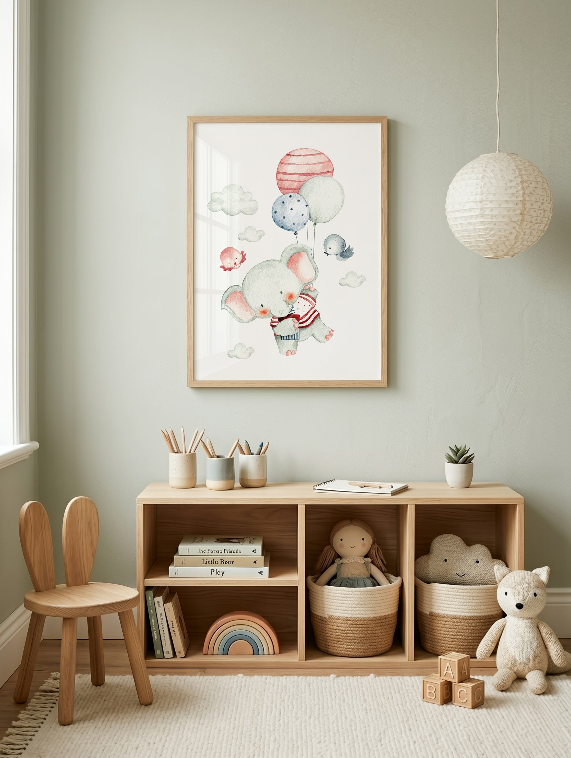 Elephant Flying with Balloons Poster Mockup