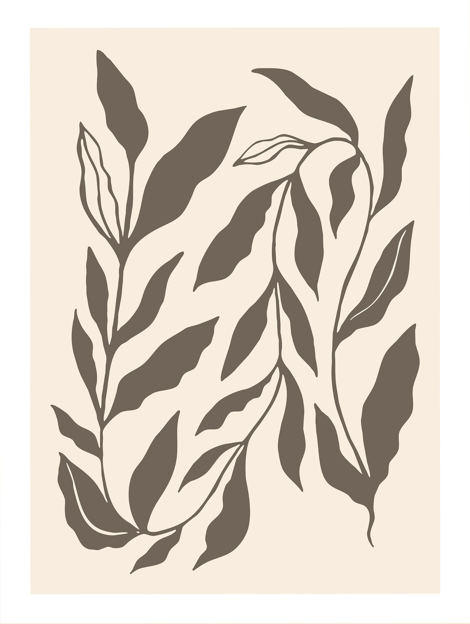 Beige Grafisk Lövposter Nr 3