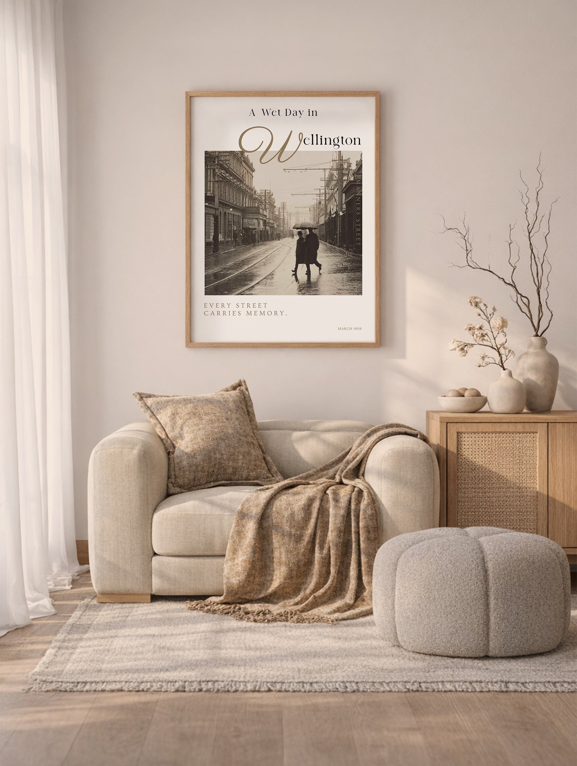 A Wet Day in Wellington Vintage Poster Mockup