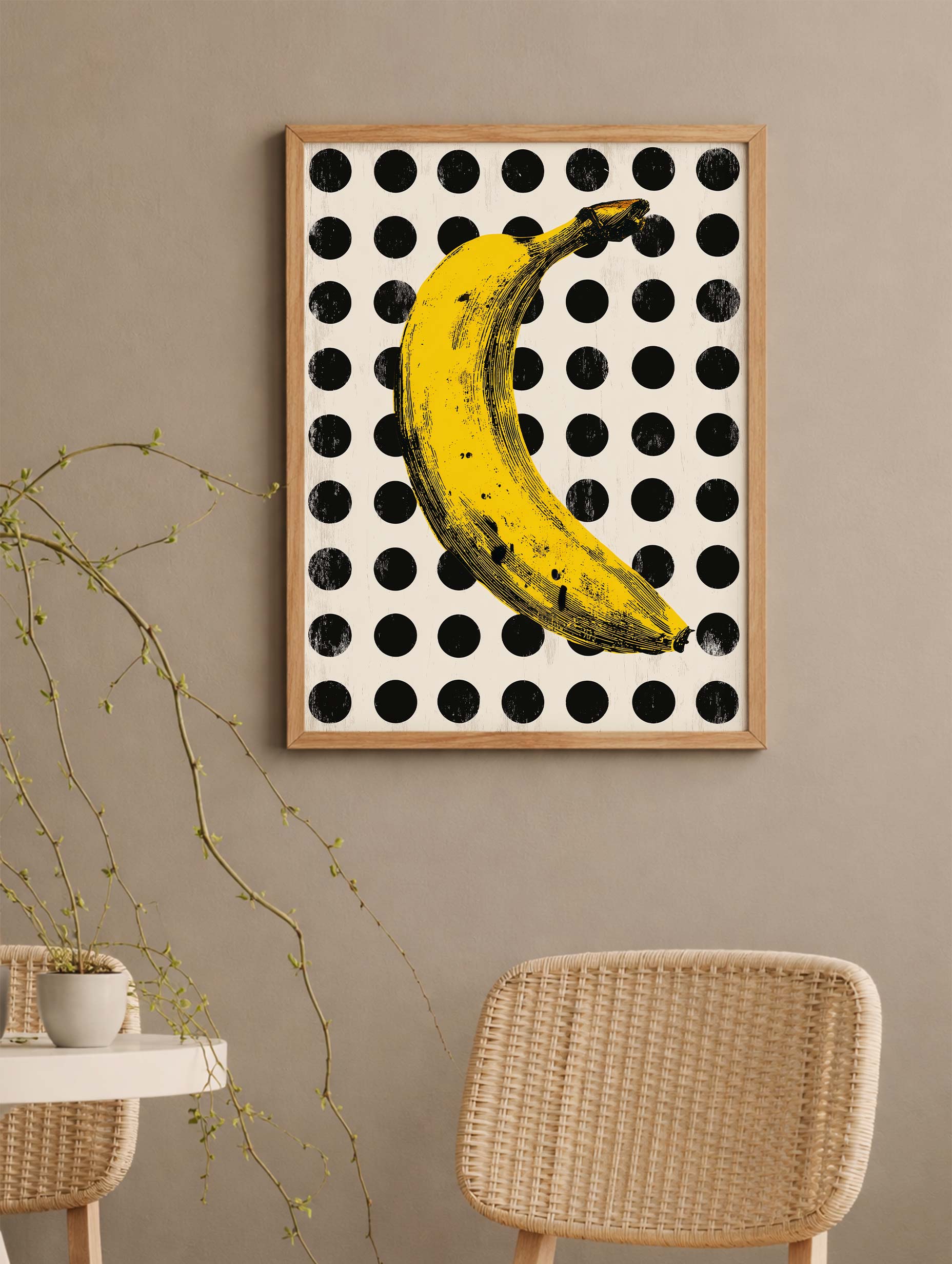 Banana on Dot Grid Fruit Artwork Mockup