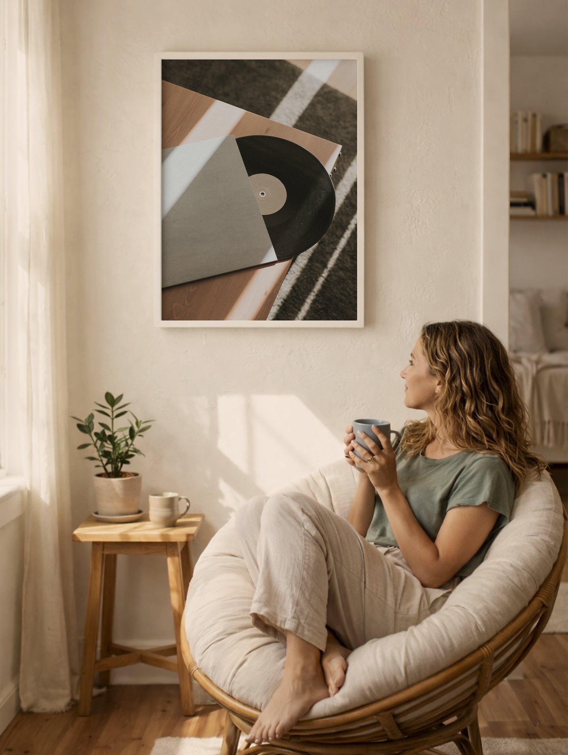 Black Vinyl Record Retro Wall Art Mockup