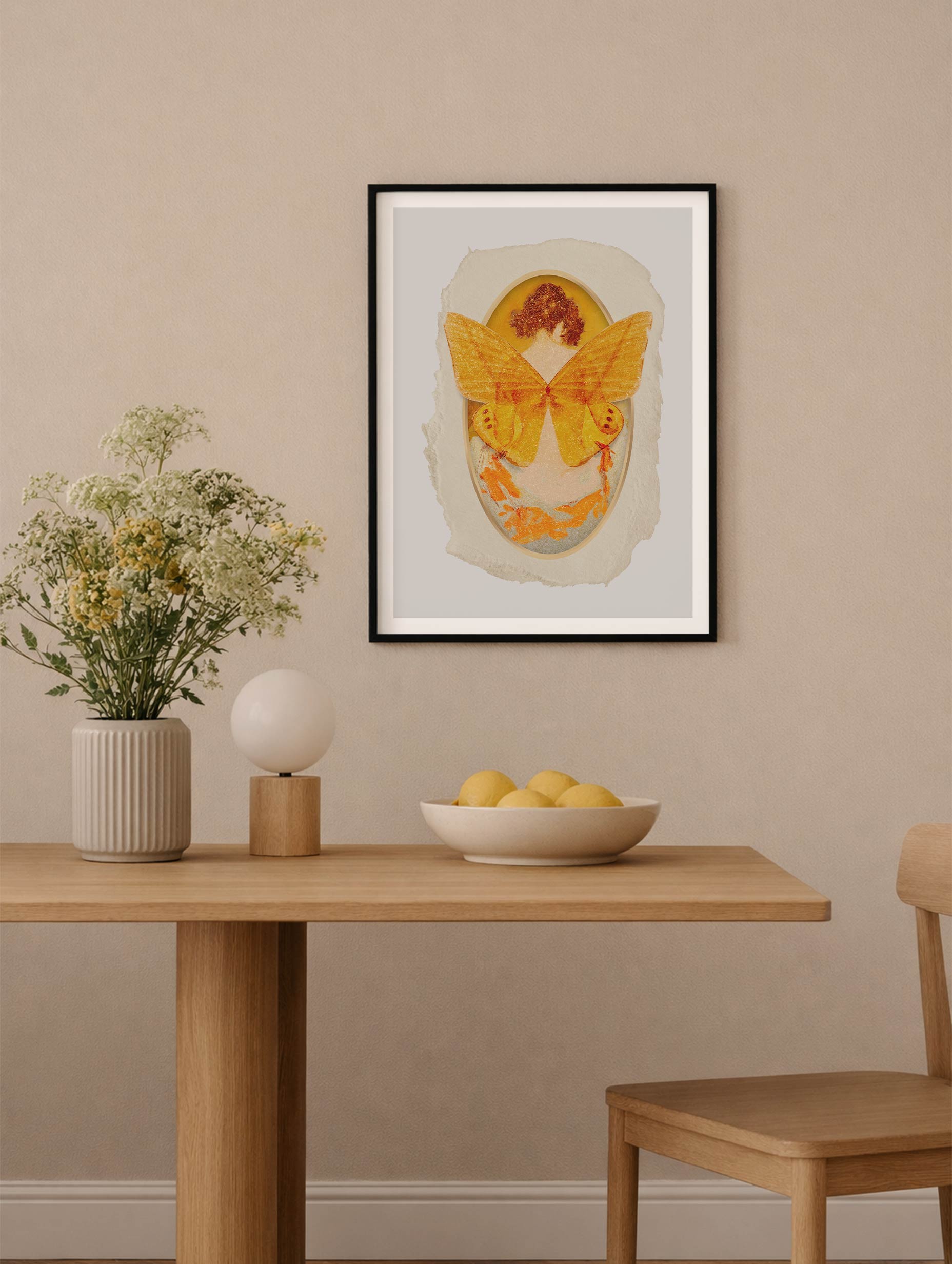 Butterfly Woman Portrait Illustration Poster Mockup