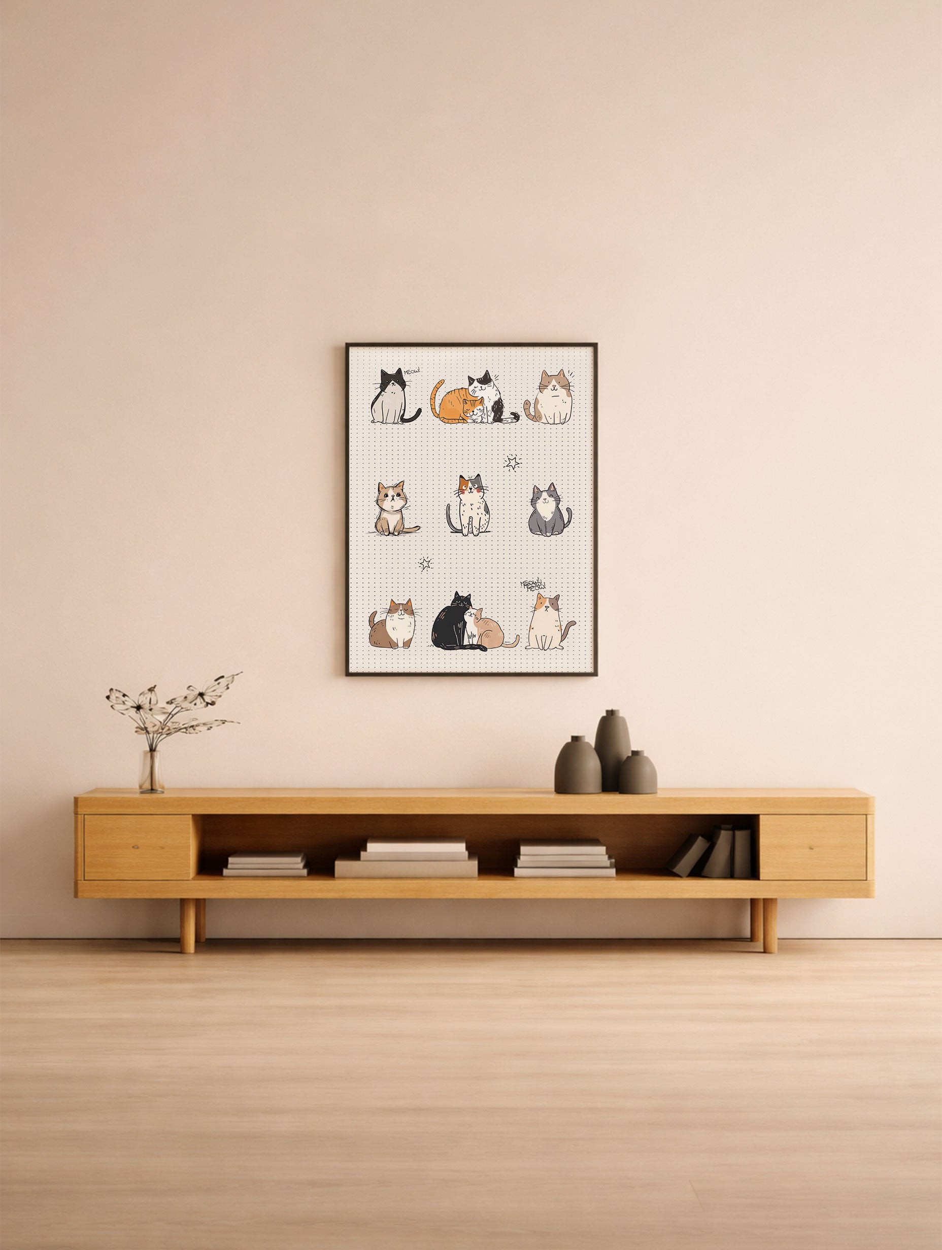 Cozy Cats Illustration Poster Mockup