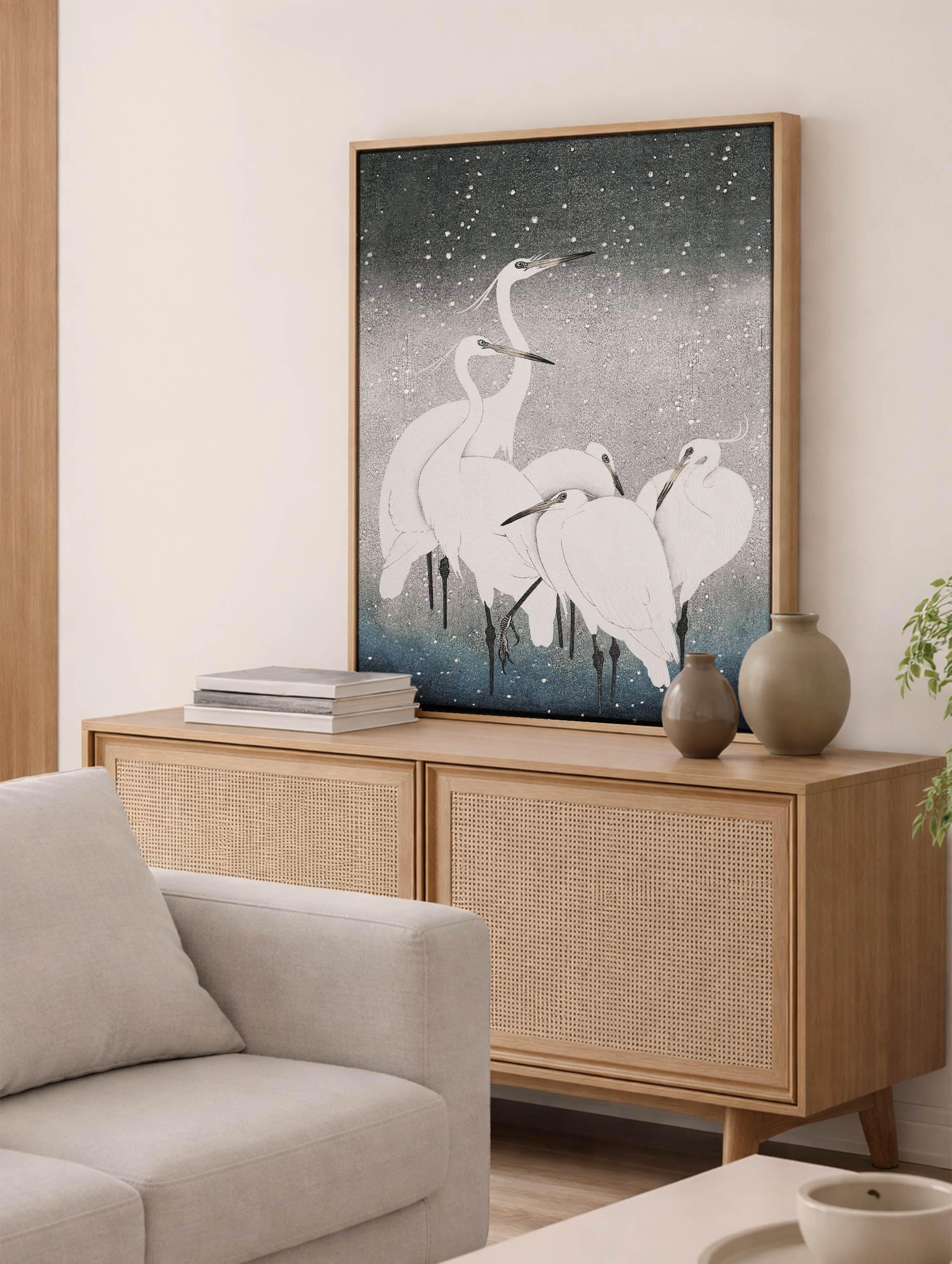 Egrets in the Snow Ohara Koson Art Print Mockup