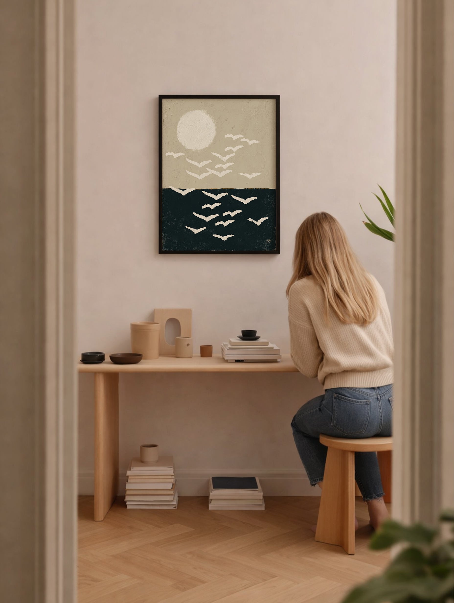 Flying Birds Painting Animal Art Print Mockup