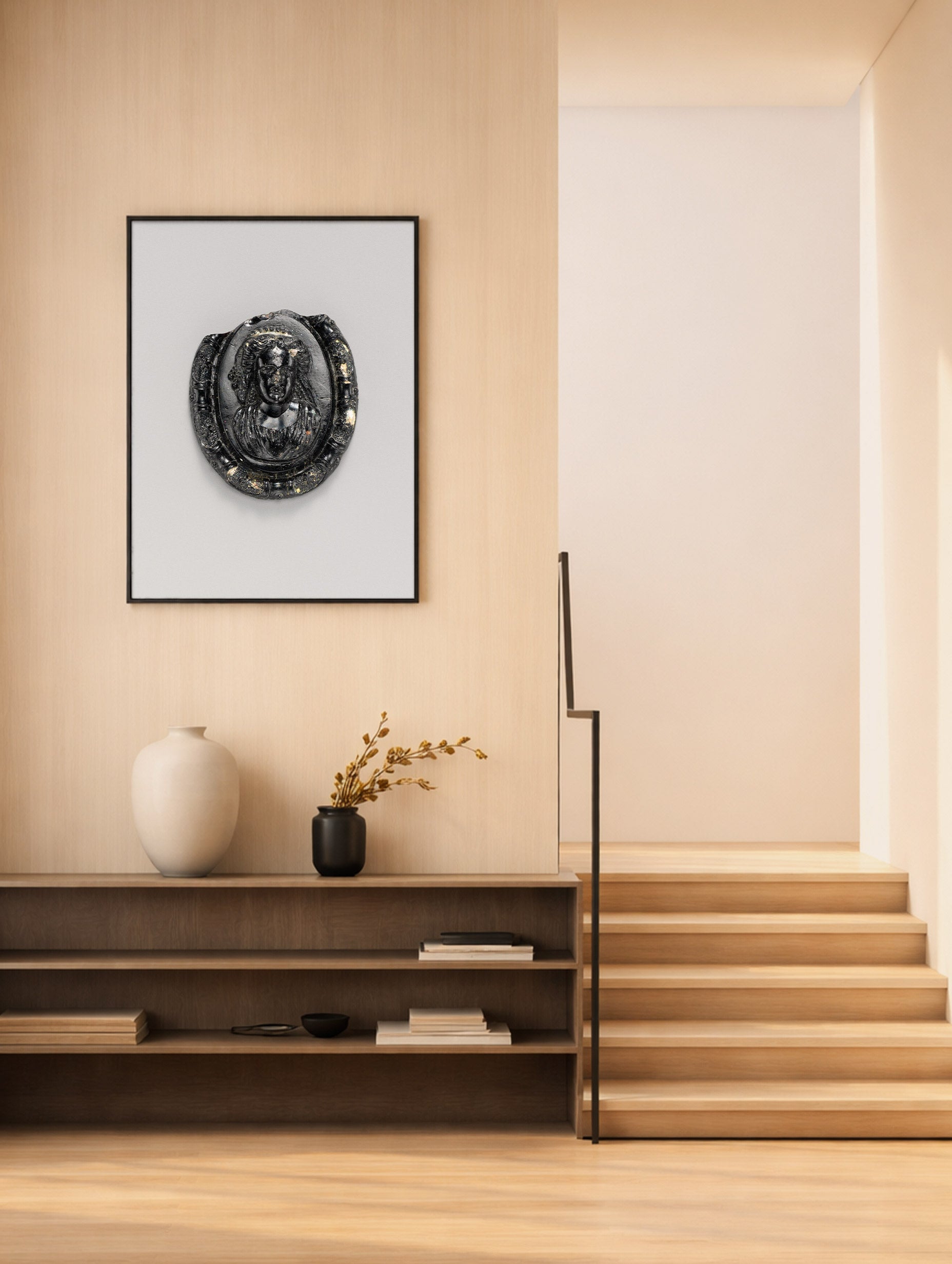 Glass Medallion with the Bust of a Goddess Minimalist Poster Mockup