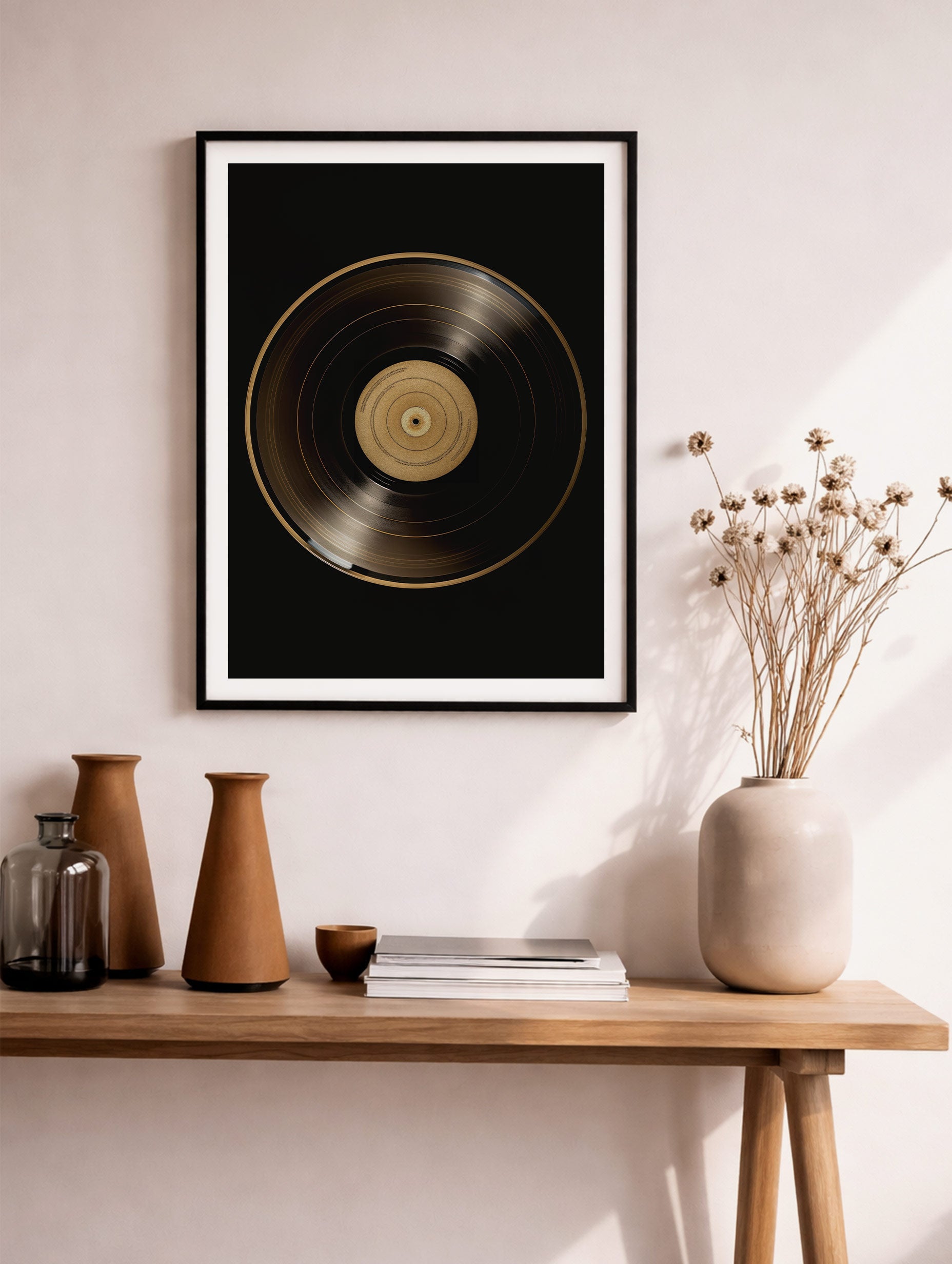 Gold Vinyl Record Retro Wall Art Mockup