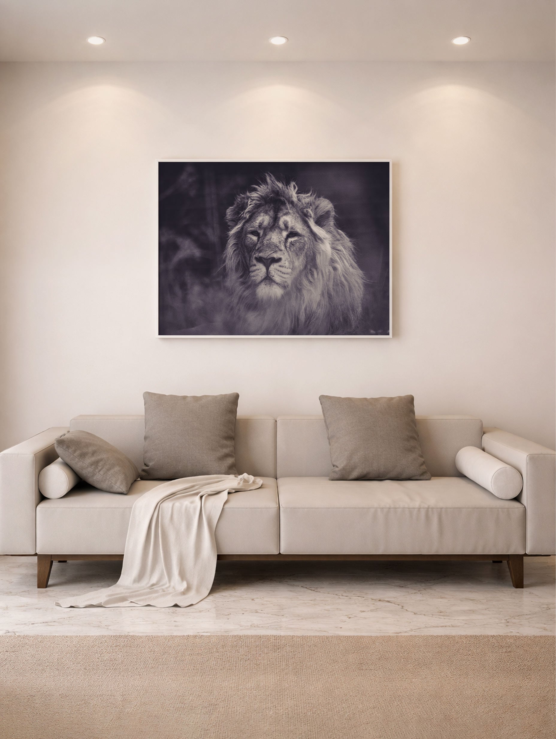 Grayscale Photography of Lion Animal Poster Mockup