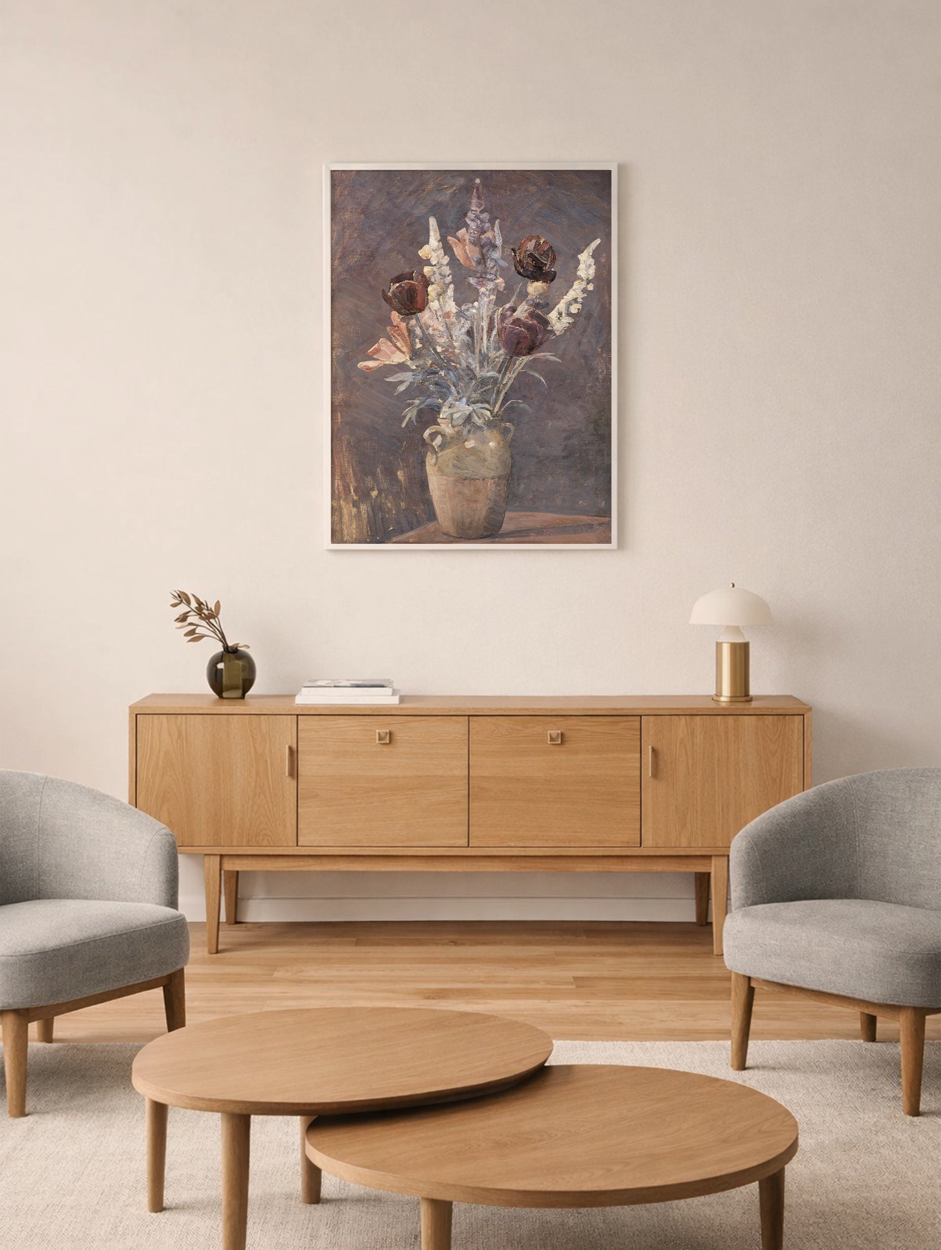 Lervase med tulipaner og andre blomster - Karl Schou Mockup