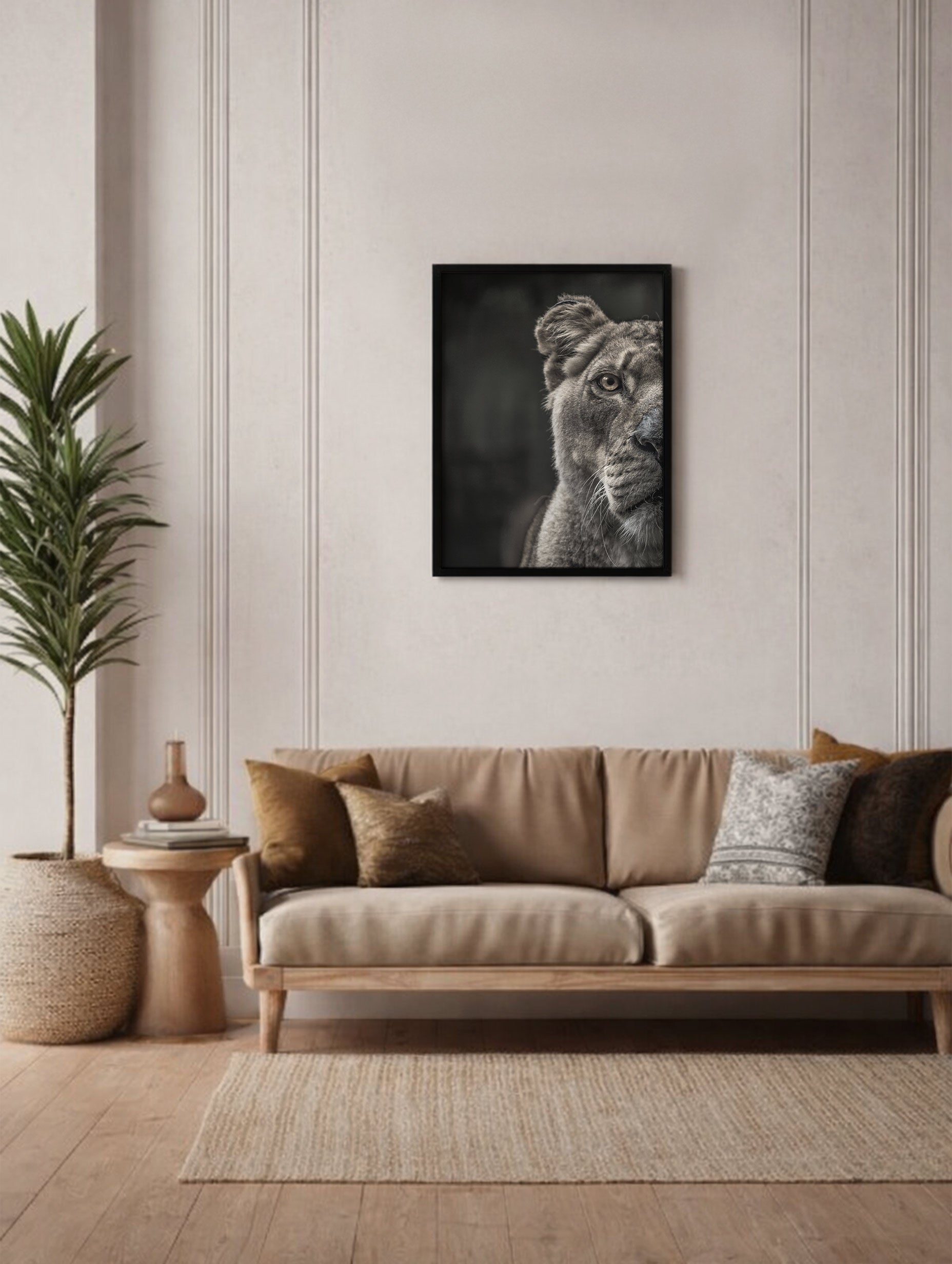 Lioness Black and White Portrait Poster Mockup
