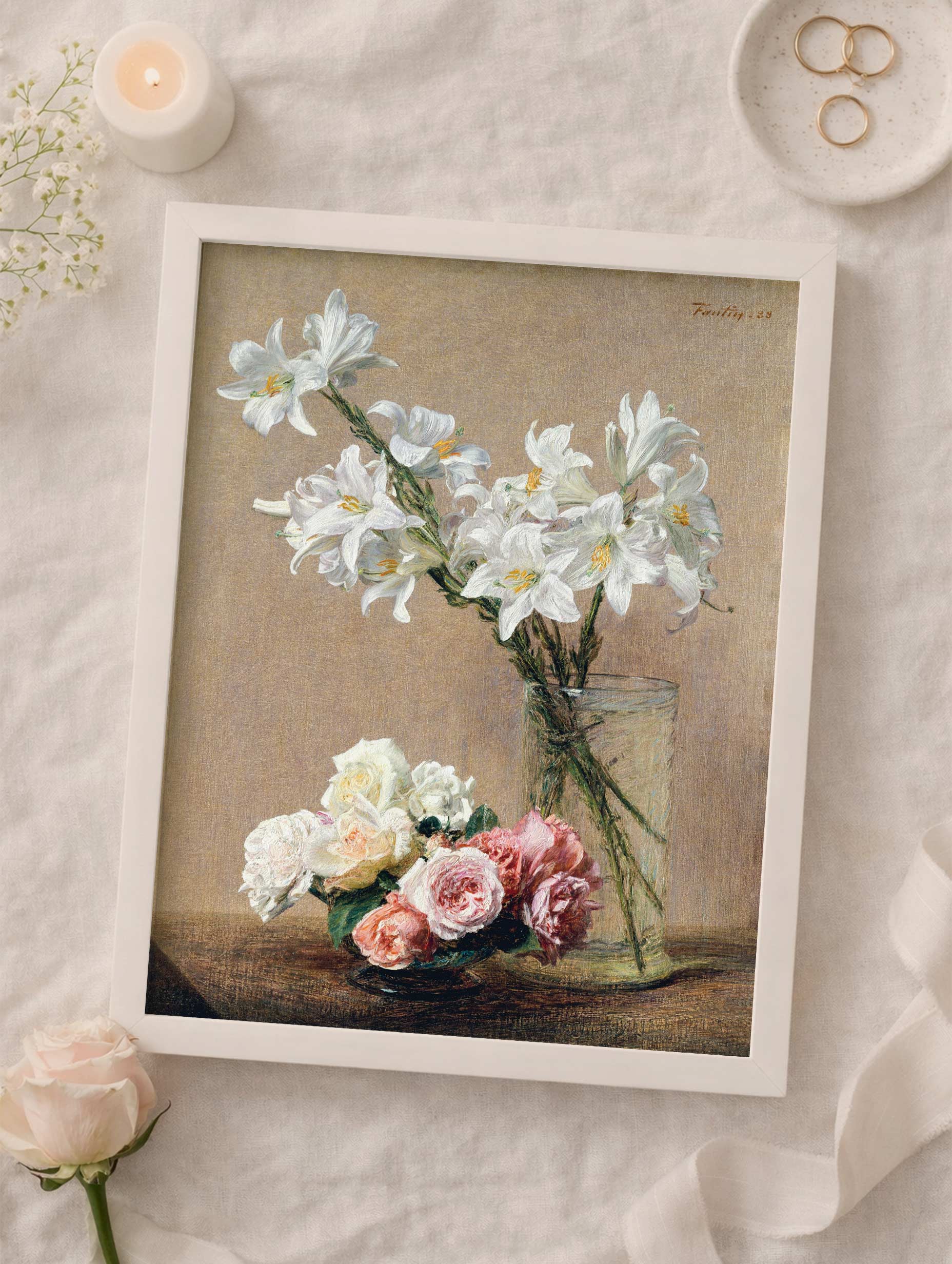 Roses and Lilies Henri Fantin-Latour Art Print Mockup