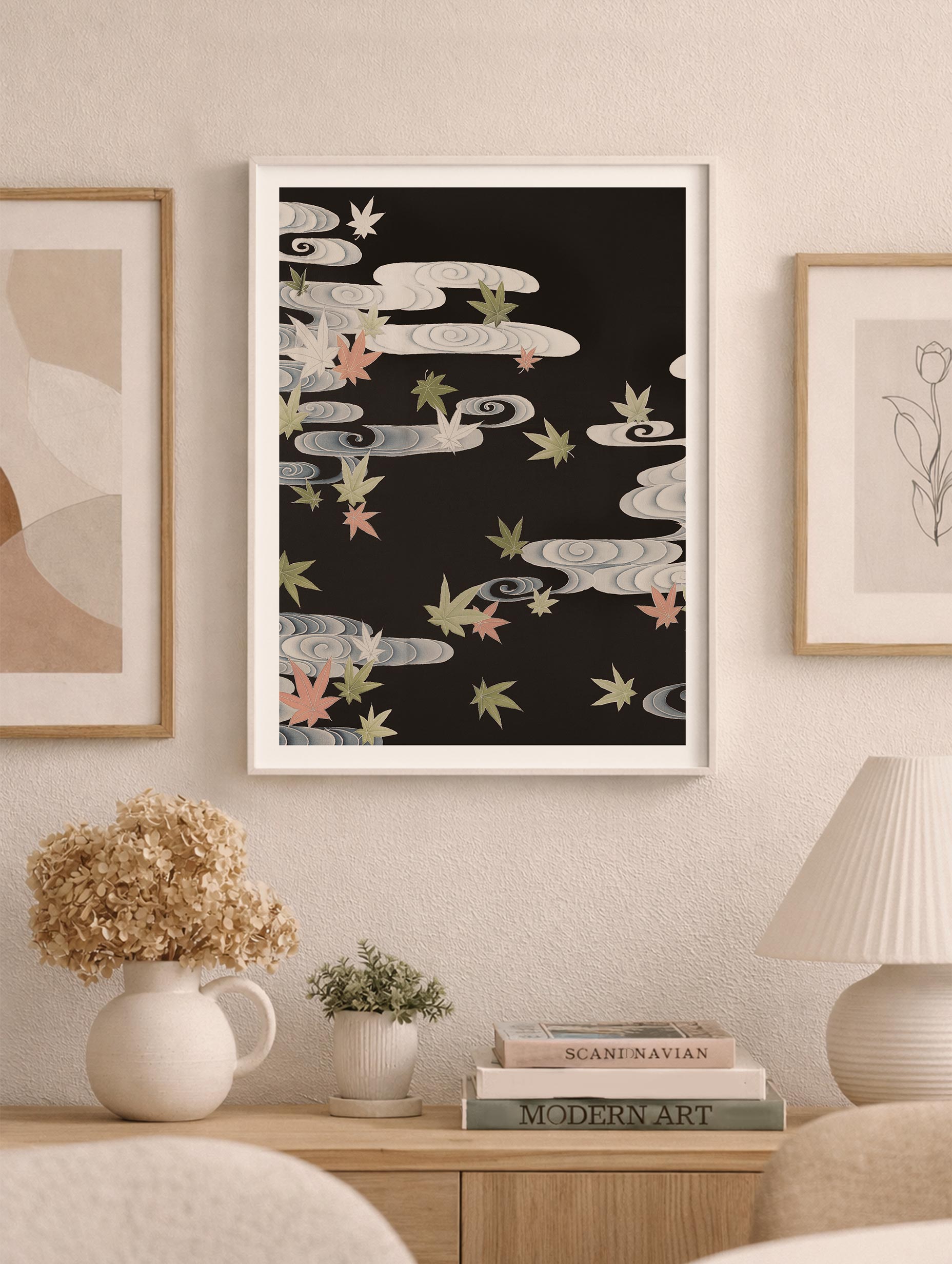 Susoshiki with maple leaves in the Tatsuta river Japanese Art Print Mockup