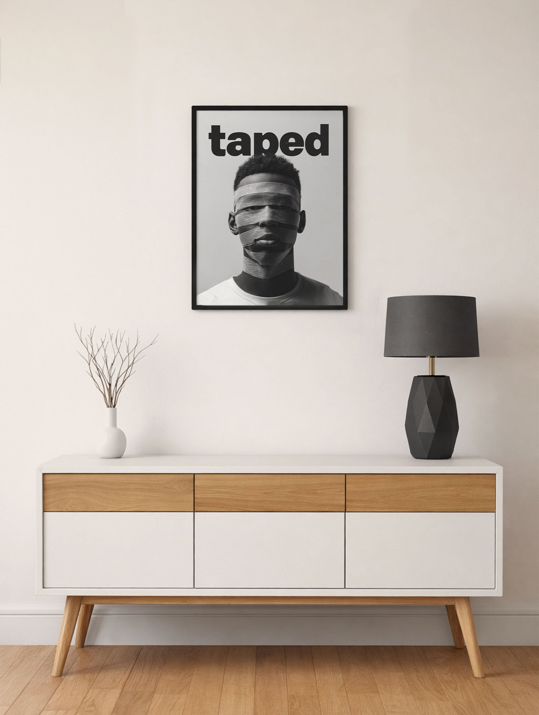 Taped Black and White Poster Mockup
