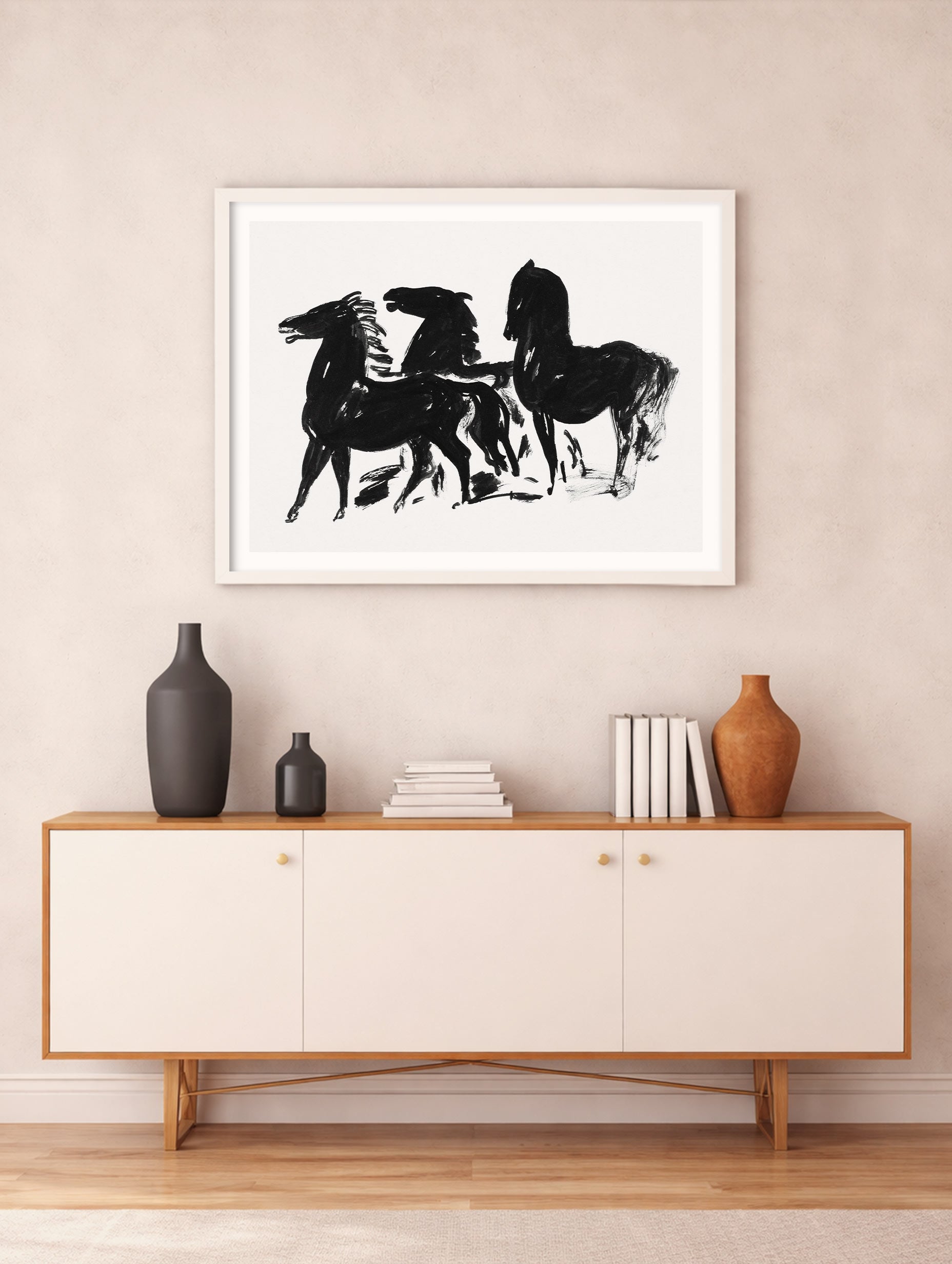 Three Black Horses Standing Looking to the Left Leo Gestel Art Print Mockup