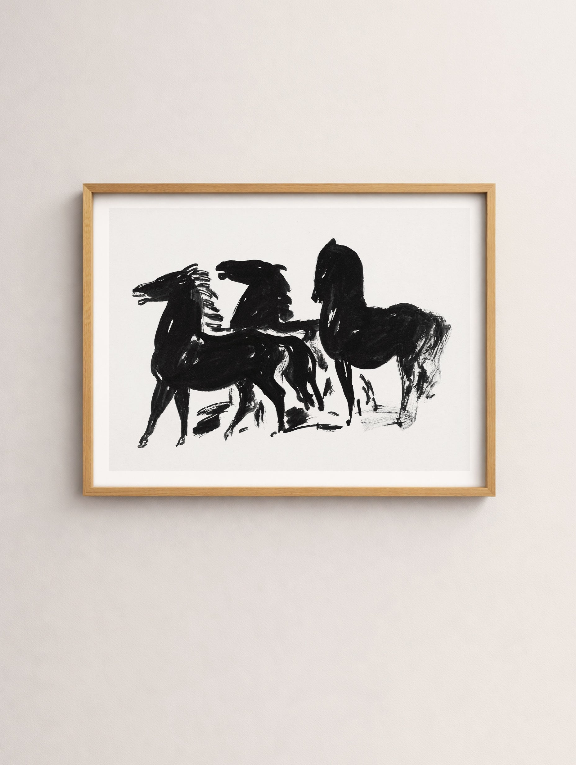 Three Black Horses Standing Looking to the Left Leo Gestel Art Print Mockup