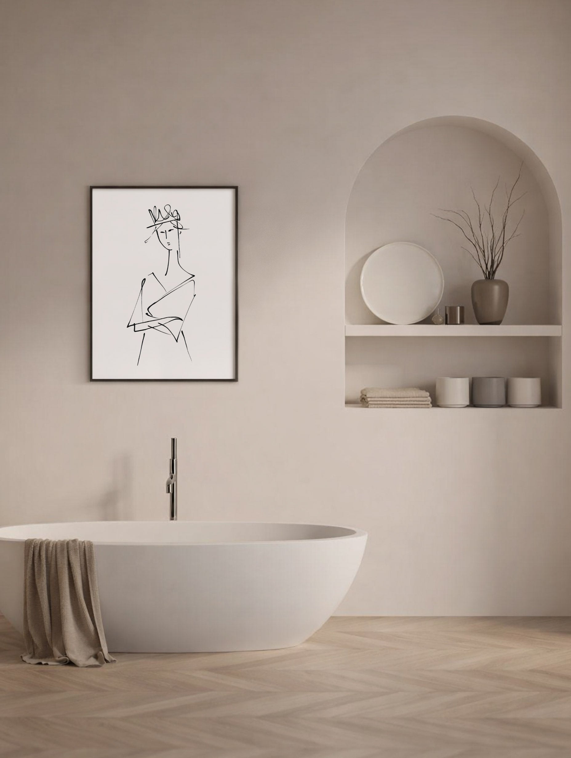 Woman Drawing Line Art Print Mockup
