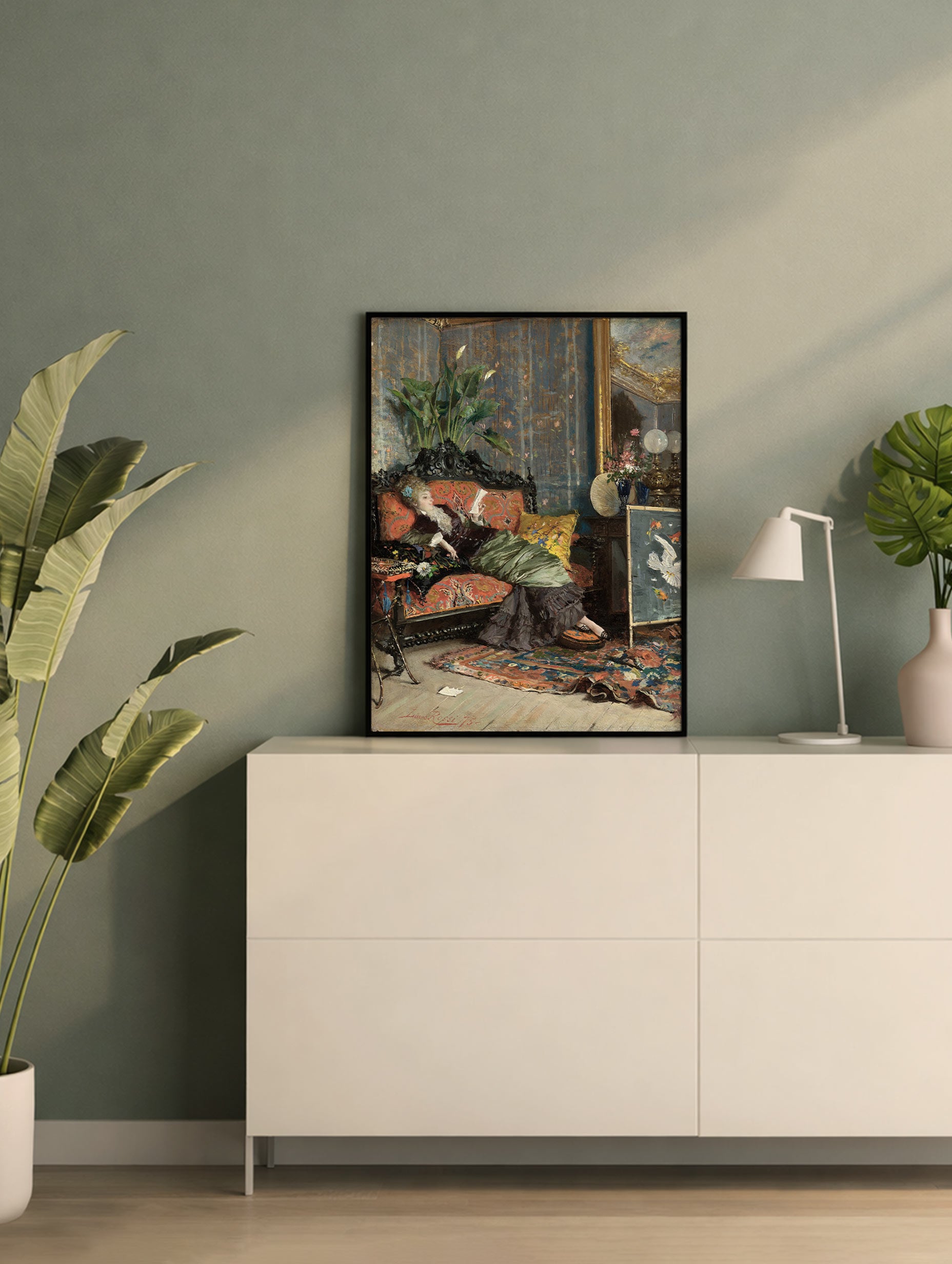 Young Woman Reading Lucius Rossi Art Print Mockup
